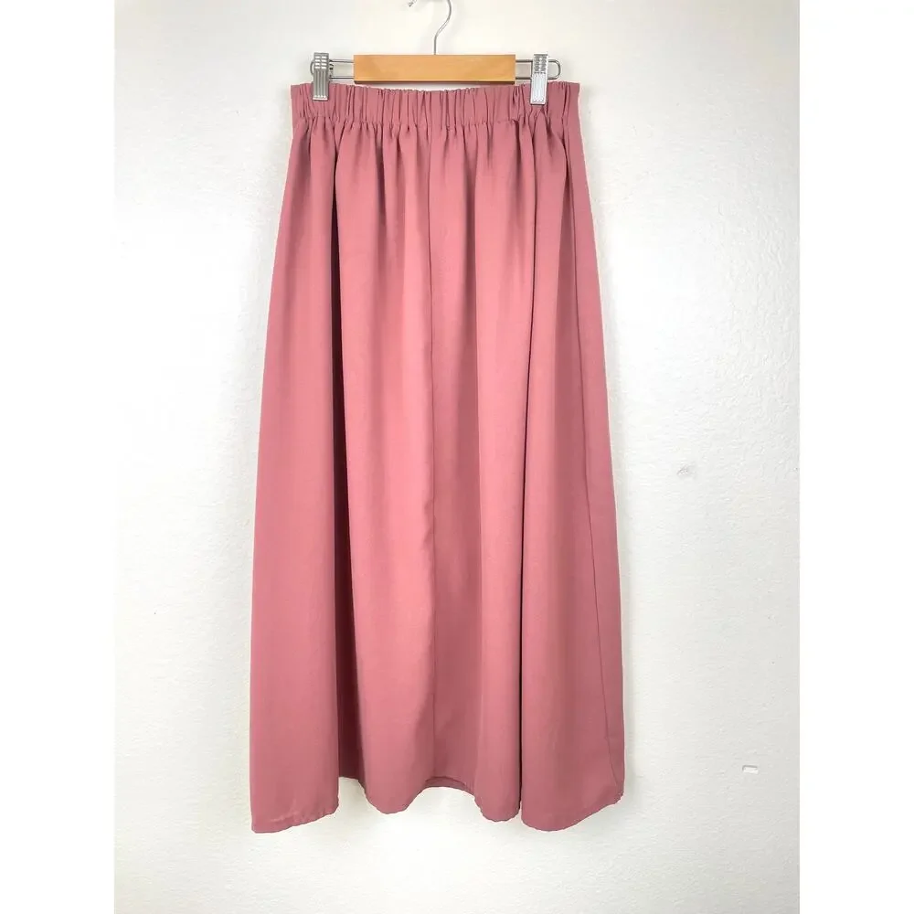 Womens Skirt Sz M Cottage Coquette Teacher Indie Grunge Midi Twee‎ Flowy Pink